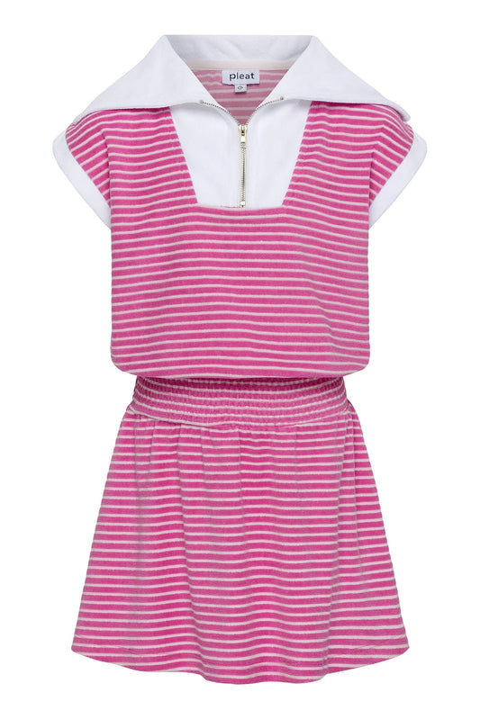 WYNNE DRESS PINK/WHITE FRENCH TERRY