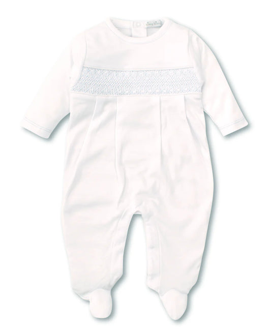 4497N CLUB SMOCKED FOOTIE WHITE/BLUE SMOCK