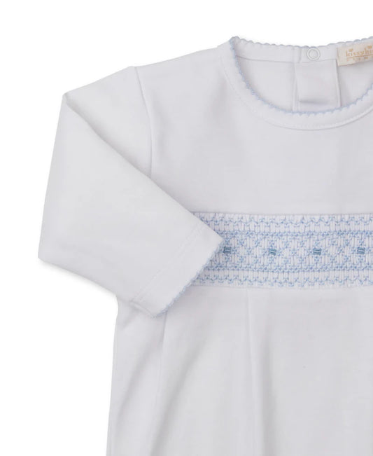 WHITE/BLUE SMOCKED FOOTIE