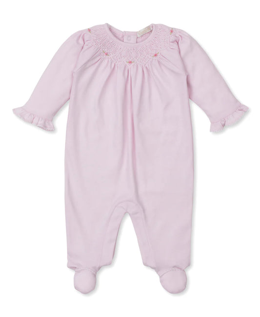 PINK SMOCKED ROSE FOOTIE