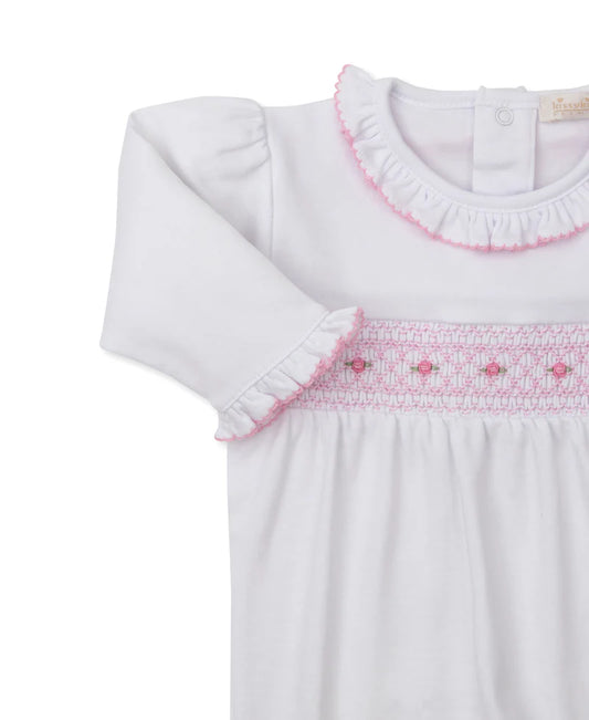 WHITE/PINK SMOCKED FOOTIE