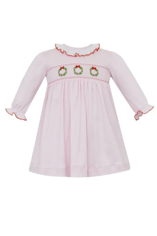 CHRISTMAS WREATH PINK KNIT DRESS
