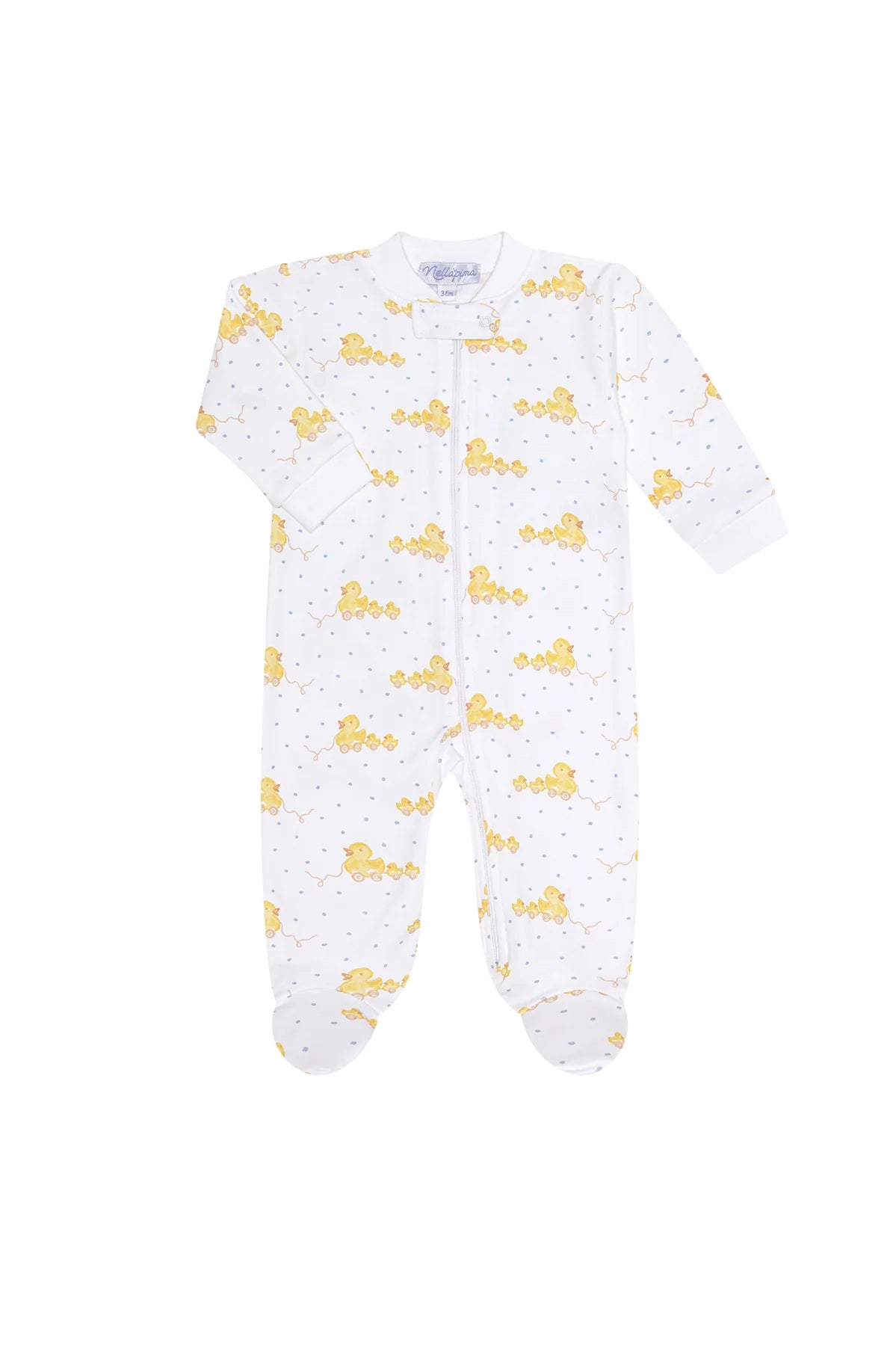 BLUE DUCKS PRINT ZIPPER FOOTIE