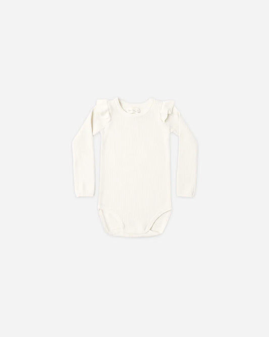 SHOULDER RUFFLE BODYSUIT NATURAL