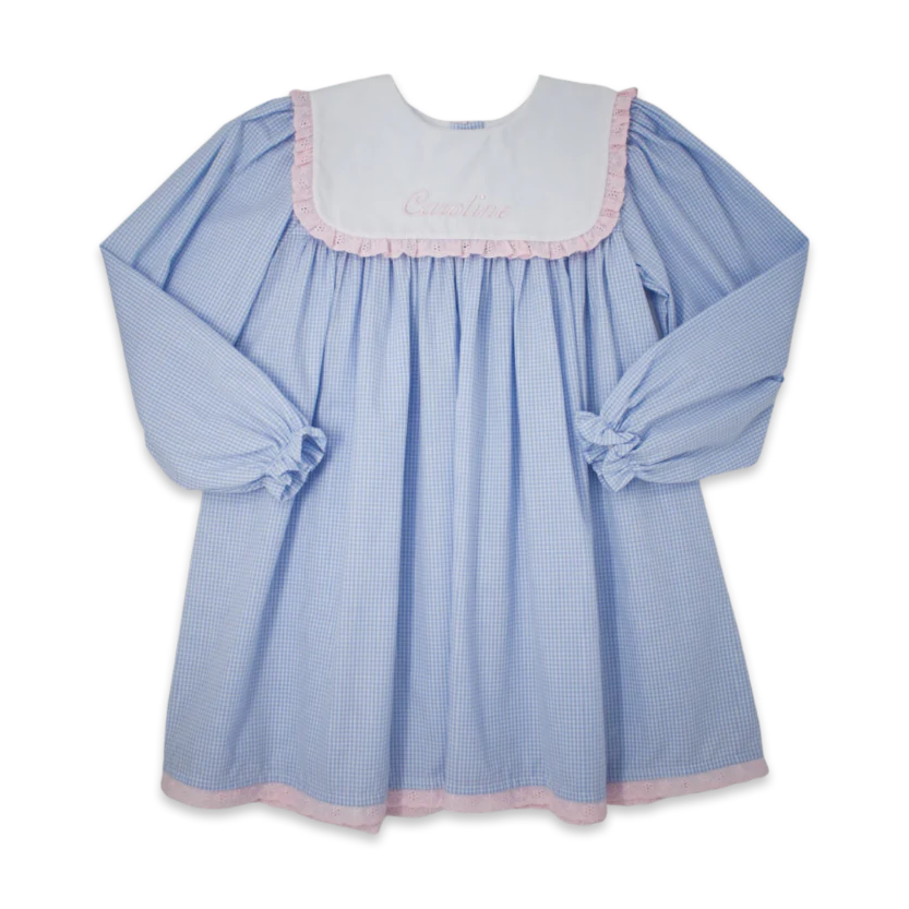 HOPE CHEST DRESS BLUE MINIGINGHAM Buckles and Bows