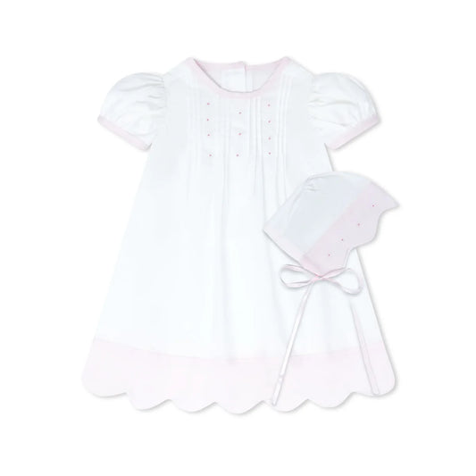 DAYGOWN SET WHITE PINK SCALLOP