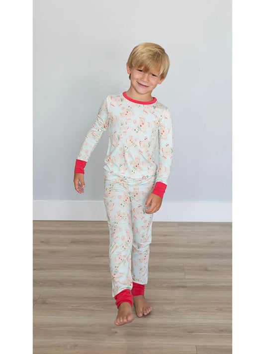 blue gingerbread pj set