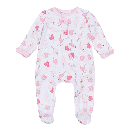 DANCING HEARTS RUFFLE ZIPPER FOOTIE