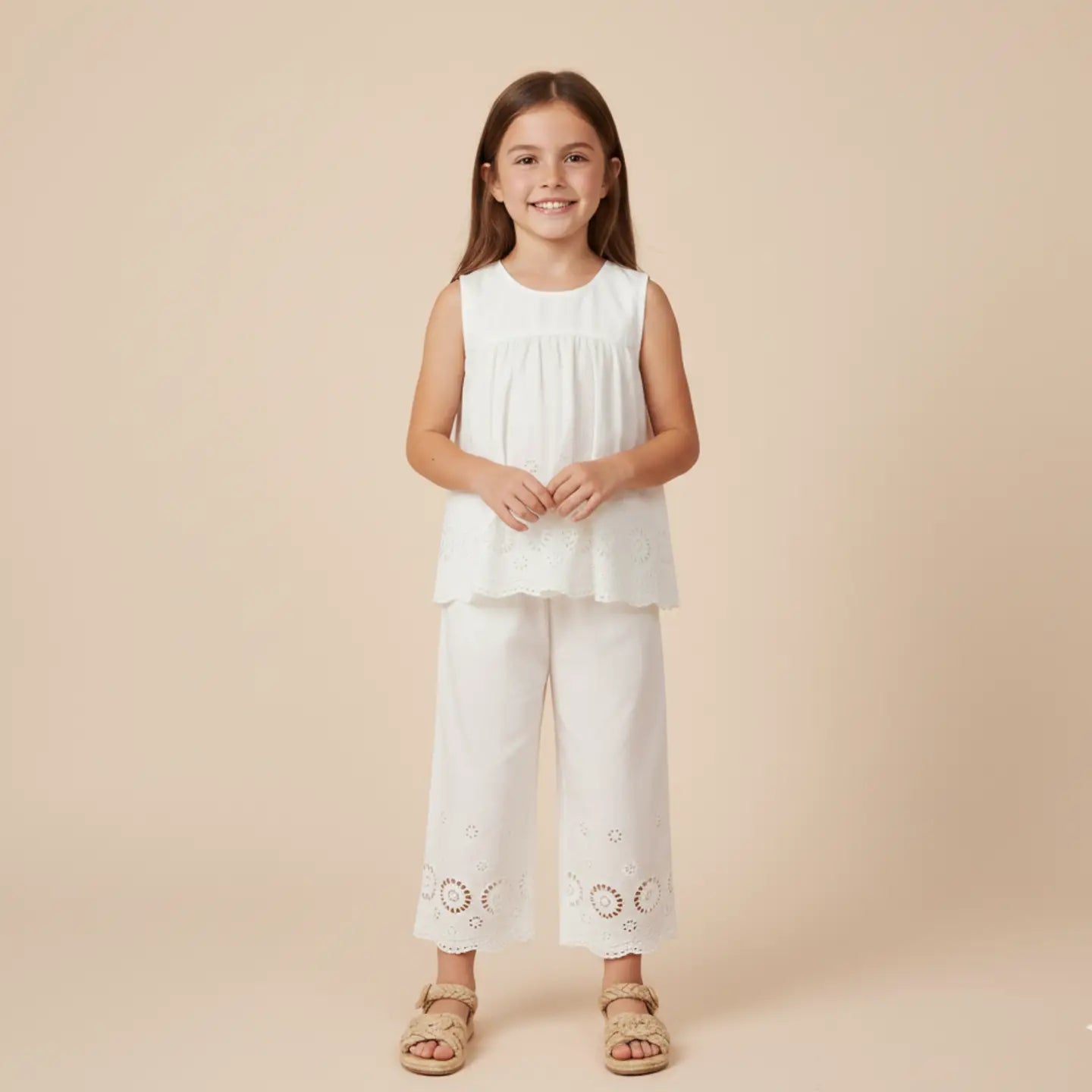 ORGANIC EYELET PANT SET IVORY