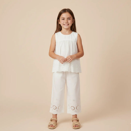 ORGANIC EYELET PANT SET IVORY