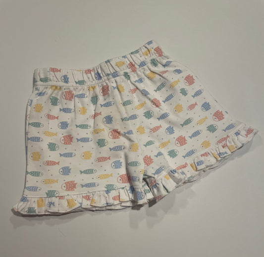 FISH PRINT RUFFLE SHORTS