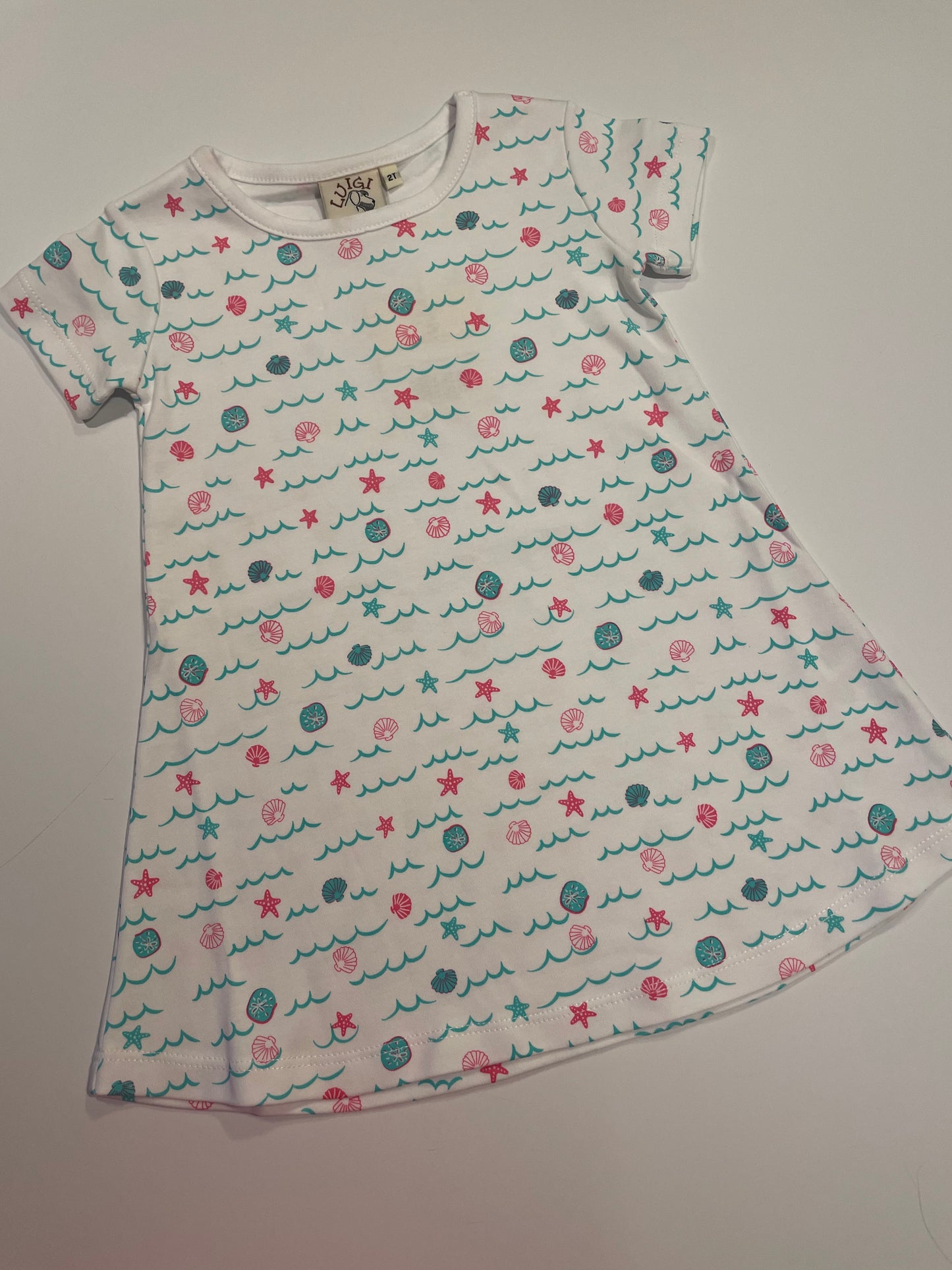 SEASHELL OCEAN PRINT A-LINE DRESS