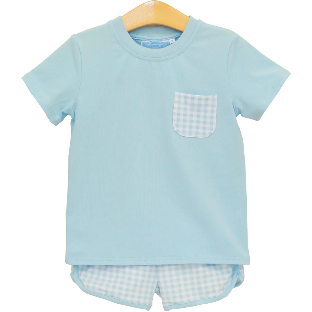 MADDEN SHORT SET LT BLUE GINGHAM
