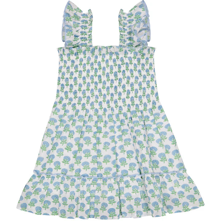 MINI PALOMA DRESS AQUA FLORAL BLOCK PRINT