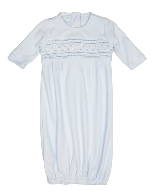 MARCOS BLUE KNIT SMOCKED GOWN