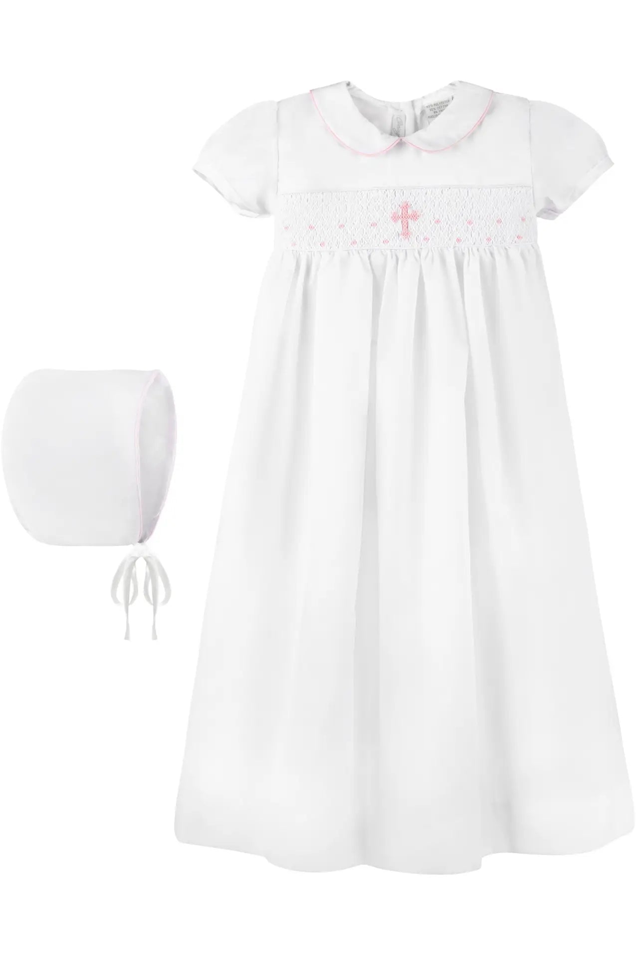 PINK CROSS CHRISTENING GOWN & BONNET